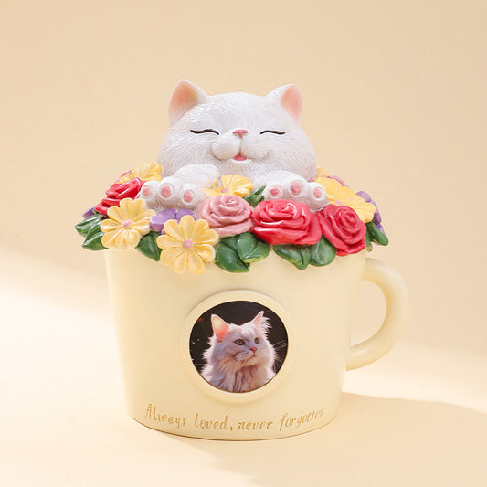 Floral Teacup Pet Memorial Urn – For Ashes or Fur Keepsakes