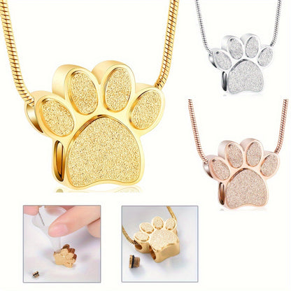 Stainless Steel Paw Print Ashes Necklace – A Timeless Pet Memorial Pendant