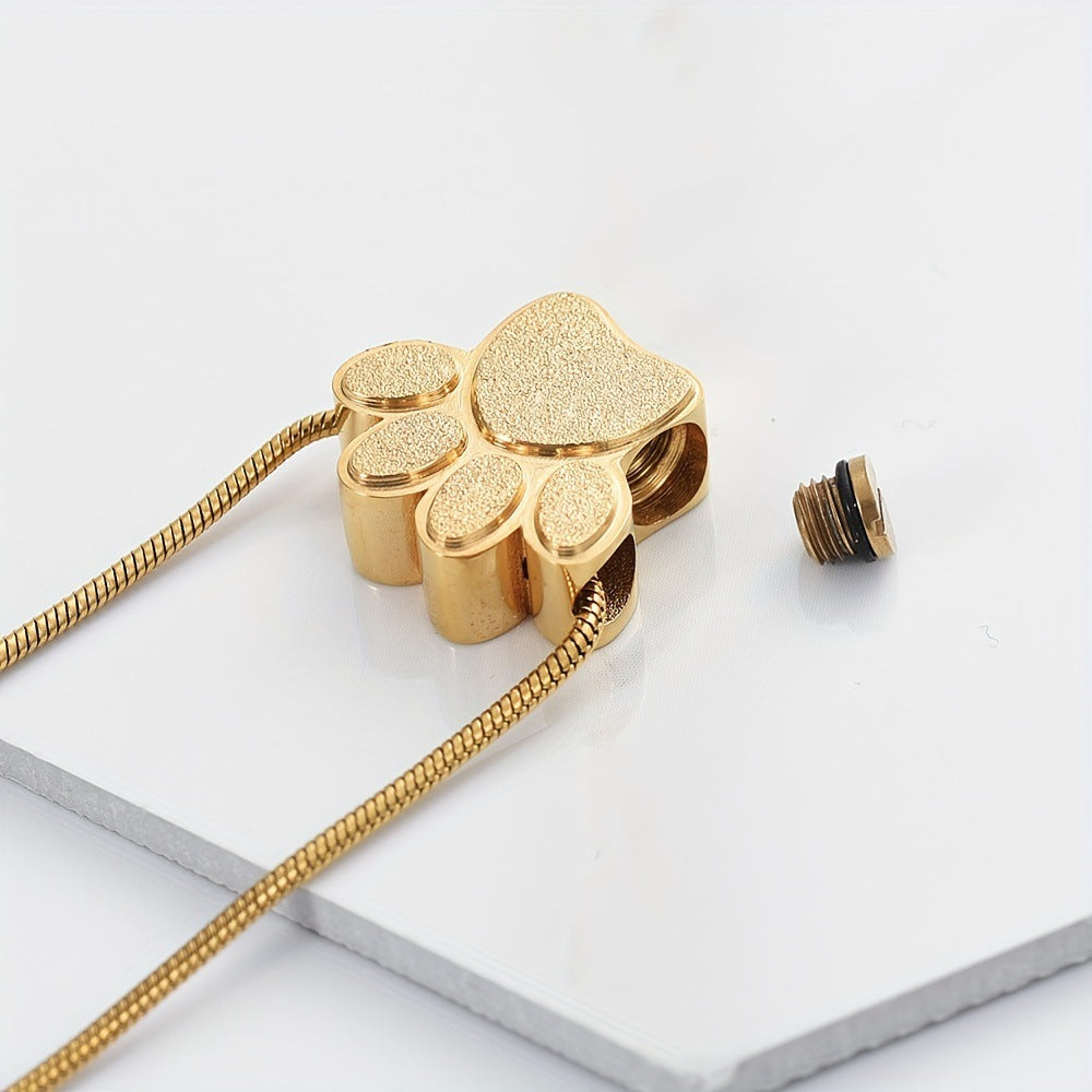 Stainless Steel Paw Print Ashes Necklace – A Timeless Pet Memorial Pendant