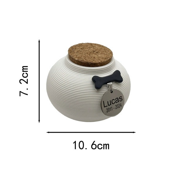 Round Ceramic Pet Memorial Urn with Bone Charm