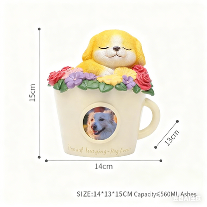 Floral Teacup Pet Memorial Urn – For Ashes or Fur Keepsakes